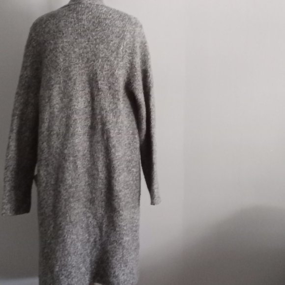 George Wool blend long wrap grey pouch pocket open cardigan sweater boho sz M - Picture 2 of 2